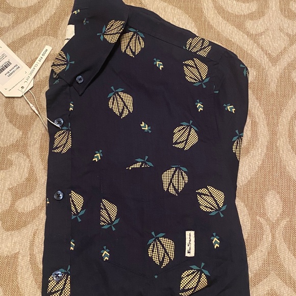 Ben Sherman Navy Leaf Print Casual Shirt - Picture 5 of 5
